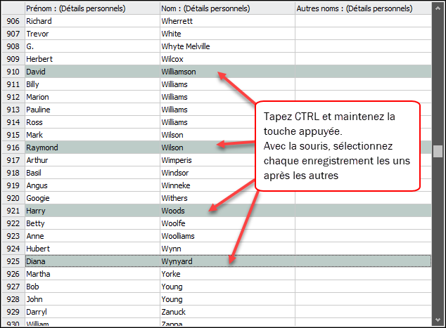 Enregistrements sélectionnés